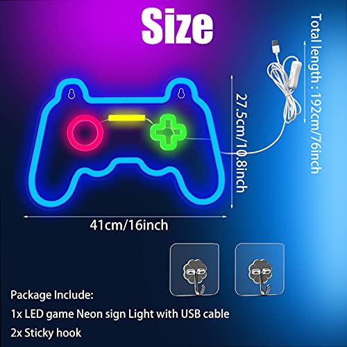 Image of Game Neon Sign Gamepad Shape LED Neon Lights Signs for Wall Decor Gaming Controller LED Neon Signs for Bedroom Game Room Gaming Wall Party Decoration Light Up Signs Gamer Children Teen Boys Blue