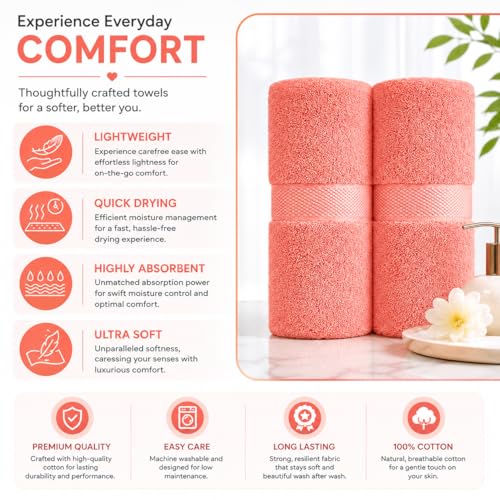 Image of Sulfar 100% Combed Cotton, Quick Drying Highly Absorbent, Luxury Hand Towel Set (Pack of 2, 40 X 70 cm) Coral Pink