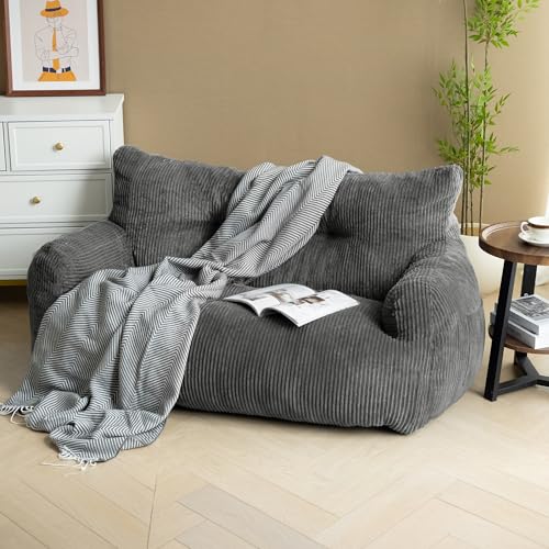 Pamapic Sitzsack, Sitzsack Erwachsene mit Füllung, Doppeltes Lounge Sessel mit Tragbarem Griff, Modernes Ergonomisches BeanBag, Indoor Sitzsäcke Stuhl für Wohnzimmer, Schlafzimmer, Spielzimmer, Grau