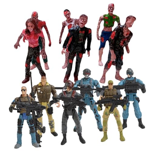 Imagen de Parliky Figuras de Acción Militares 12 Piezas 6 Mini Zombis 96 CM y 6 Soldados de Juguete 10 CM Modelo Articulado de Plástico Seguro para Accesorios Militares para Juego de rol