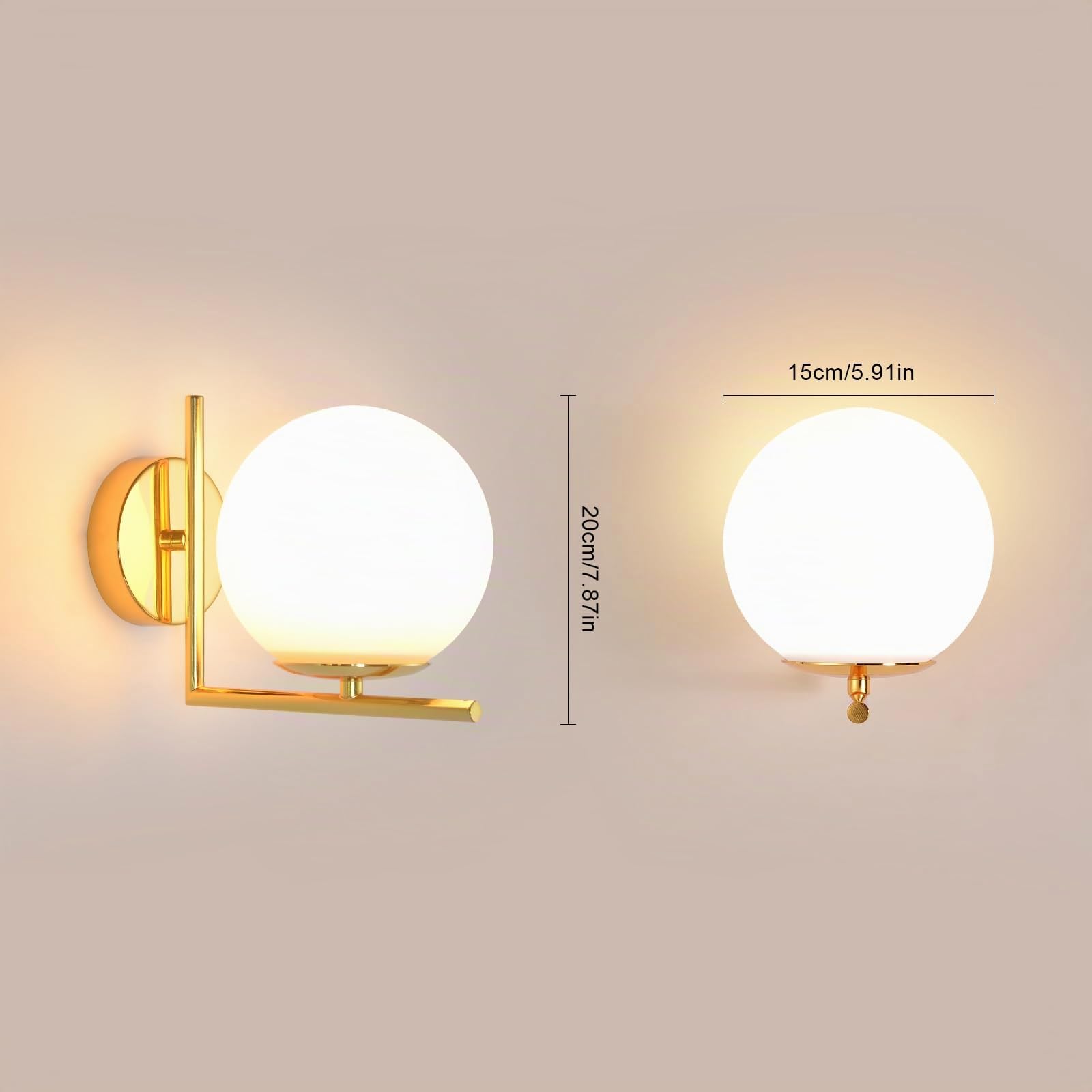 Goeco Applique Murale Interieur Moderne, Douille E27 Dia.15CM, Doré | Lampe Murale Moderne avec Abat-jour en Verre, Art Déco Applique Vintage pour Chambre Salon Cuisine Couloir