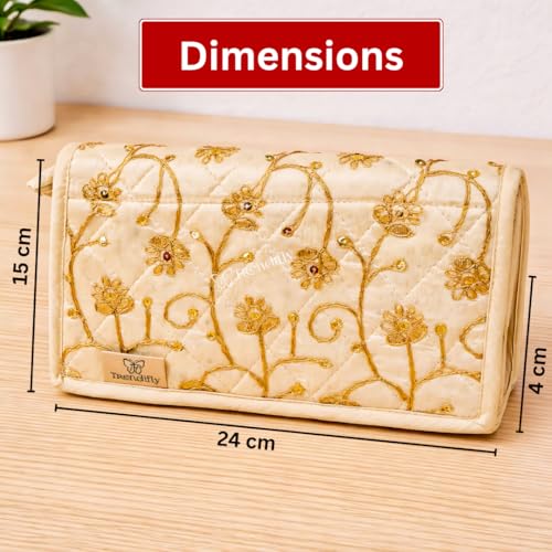 Image of Trendifly Embroidery Sling Jewellery Organiser Storage Bag Pouch for Women & Girls | Bank Locker Jewelry Organizer | Earring Necklace Bangles Organiser for Travel & Gifting (Cream)