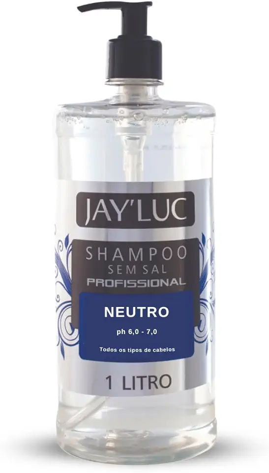 Shampoo Profissional Neutro Sem Sal Jay Luc 1L, Jay'Luc Cosméticos, Xampu De Cabelo Profissional Neutro Sem Sal, Incolor, Todos Os Tipos De Cabelos, Limpa E Protege, Com Válvula Pump