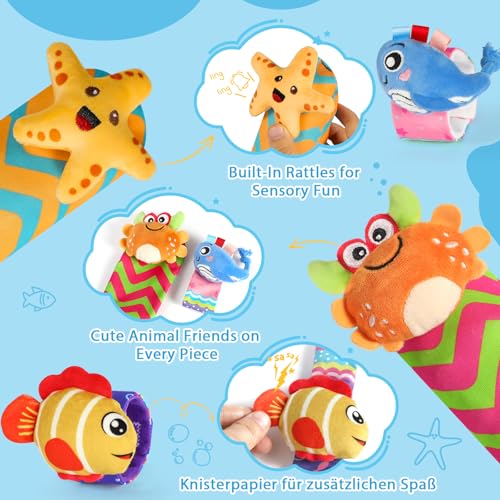 URMYWO 4Pcs Rassel Baby Socken Babyspielzeug Handgelenk Und Neugeborenen-Spielzeug für Babys, Mädchen… – Ansicht 3