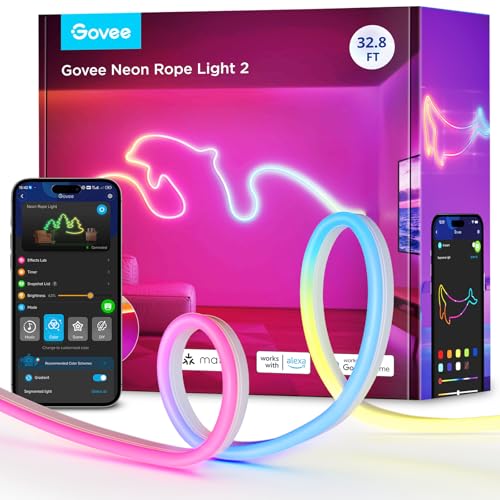 Govee RGBIC Neon Lights, LED Smart Neon Rope Light 2 Works with M...