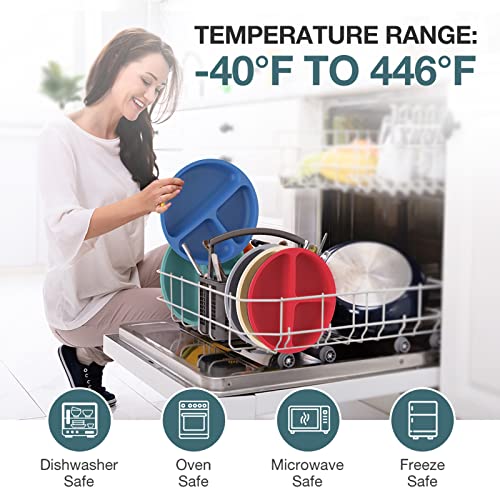 Wee Me 3 Pack Safe Silicone Baby Suction Plates - Toddler Divided Plate Set With Spoon Fork, Dishwasher And Microwave Safe (Sage, Beige & Dark Blue) #TOP4