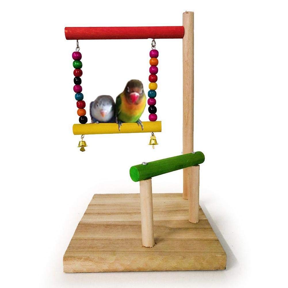 Western Era 2 Floor Cage Gym, Exercise Stand with Natural Wood Playful Bird Stand, Bird Toy (10 Inches)