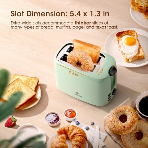 iSiLER 2 Slice Toaster, 1.3 Inches Wide Slot Bagel Toaster with 7 Shade Settings and Double Side Baking, Removable Crumb Tray, Defrost Cancel Function Green - Thumbnail 3