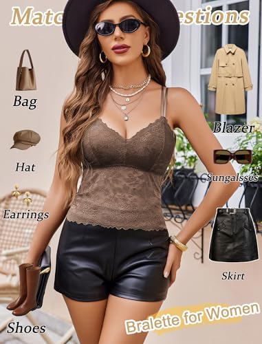 Avidlove Sutiã de renda para mulheres, gola V, lingerie, alças finas, regata fina, Marrom, M