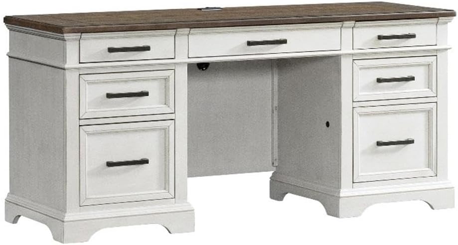 Intercon Drake Home Office 66" Wide Credenza, Rustic White & French Oak Furniture