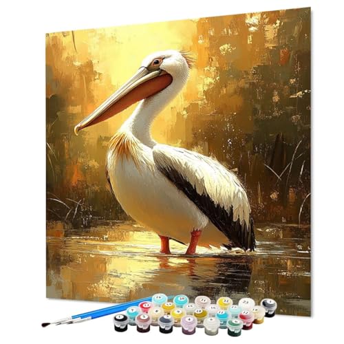 Pintar por Numeros Adultos Animal, Pintura por Numeros Adultos Pelícanos, DIY Manualidades Paint by Numbers Con Pinceles y Pigmento Acrílico Para Decoracion Regalos 60 x 80 cm/24x32inch (Model-1098)