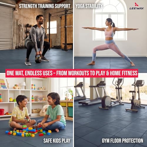 Image of Leeway Gym Mats for Floor | SBR (Set of 6, 10mm, 20 inchx20 inch) Grey | Gym Floor Mat Rubber for Heavy Workout | Equipment Matt for Home Exercise | | Yoga Rubber Tiles, Kids Rooms Heavy Duty Flooring Sheet