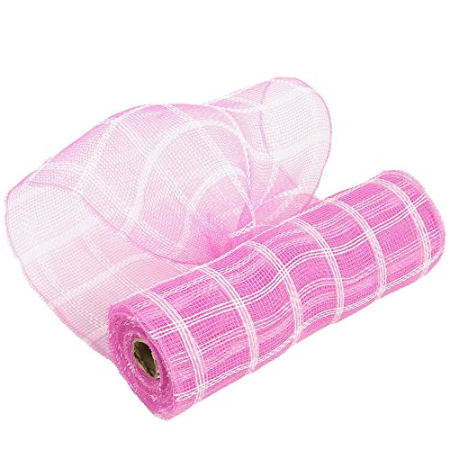 Meedee Pink And White Plaid Deco Mesh 10 Inch Pink White Check Mesh Ribbon Fabric Mesh Roll Decorative Mesh Wreath Supplies For Baby Shower It's A Girl Pink Wreath Front Door Mesh Wreath (30 Feet) #TOP11