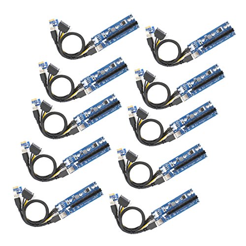 PCIE Riser, YIKESHU 10-PCS PCI-E 16x 8X 4X 1x Powered Riser Adapter Card w/ 60cm USB 3.0 Extension Cable & 6-Pin PCI-E to SATA Power Cable - GPU Riser Adapter - Ethereum Mining ETH