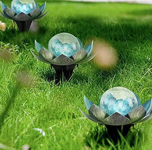 Qzhp Lotus Solar Lights Outdoor,Solar Led Powered Garden Light Waterproof For Decor Tabletop Ground Yard Patio Walkway Landscape,Metal Glass Led Lotus Flower Lights #TOP2