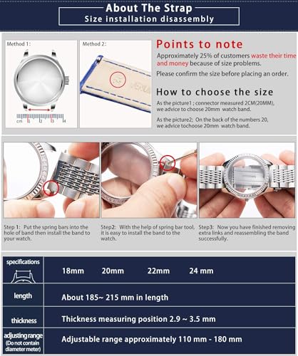 Image of BINLUN Stainless Steel Watch Band, Metal Watch Strap for Men Women Replacement with Double-Lock Deployment Clasp Polished Watch Bracelet Silver Black Gold Rose-gold 18 /19 /20 /21 /22 /24mm