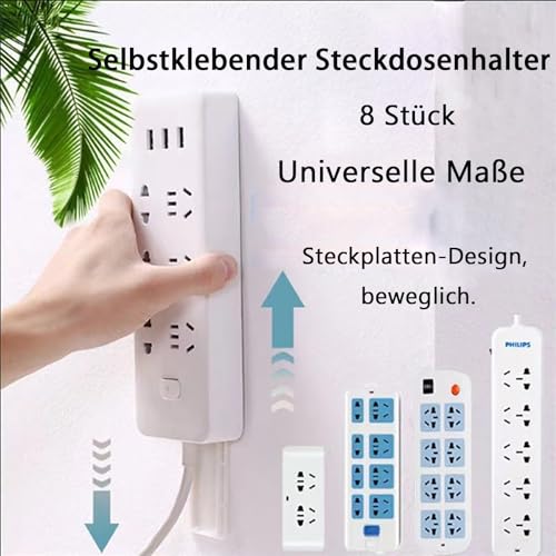 8 Stück Selbstklebender Stanzfreier Steckdosenhalter, Steckdosenleiste Halterung, Steckdosenleiste Wandhalterung, Steckdosenhalterung, für Steckdose Router Küche Organisieren(Weiß)