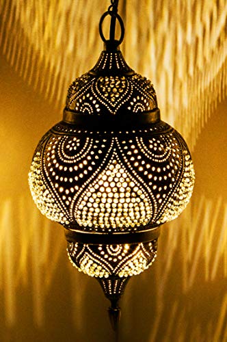 Orientalische Messing Lampe Pendelleuchte Silber Farhana 38cm E27 Lampenfassung | Marokkanische Design Hängeleuchte… – Bild 4