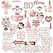 80th Birthday Party Photo Booth Props and Signs, Rose Gold 80 Birthday Party Selfie Props Kit with Sticks for Women,Eighty 80th Happy Birthday Party Decorations Supplies Favors