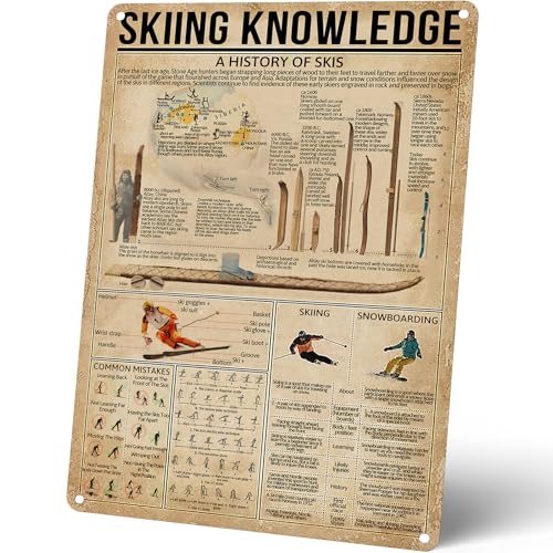 Homely Accents Skiing Knowledge Metal Tin Sign, Vintage Skier Education Wall Art Poster, for Gym, Club, Man Cave, Bar Decor Gift for Ski Enthusiasts 12x16 Inches