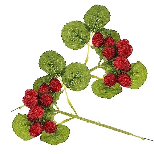 RORPOIR 2 Set Simulation Bayberry Large Tablescape Decor Christmas Berry Branch Strawberry Home Decor Table Top Decor Dried Flower Bouquet Plant Artificial Flower Wedding Silk Leaves Red