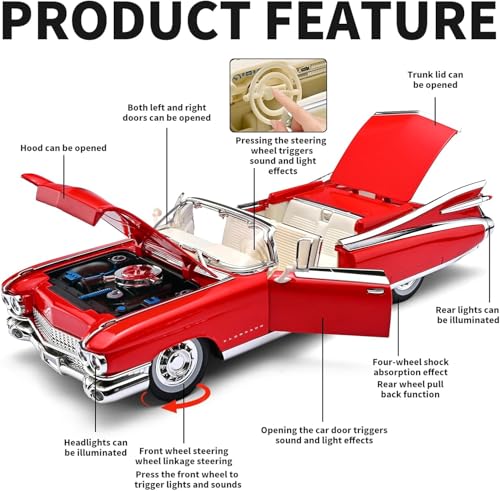 Image of FEXXA 1:24 Scale Die Cast Eldorado Cadillac Exclusive Alloy Metal Pull Back Die-cast Car Model with Sound Light Mini Auto Toy for Kids Metal Model Toy Car with Sound and Light? (RED)