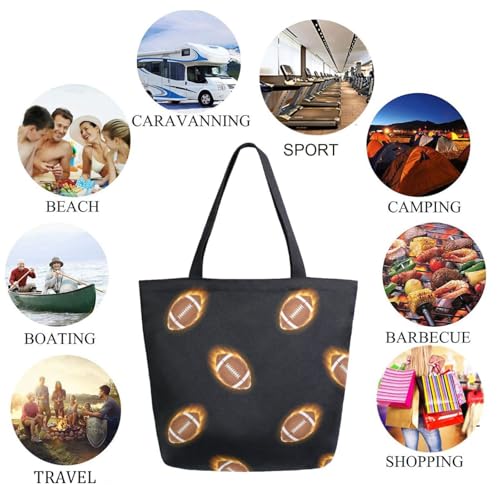 Extra Large Shoulder Grocery Tote Bag, Fire American Football Balls Black Canvas Durable Daily Handle Bag for Gym Weekender Picnic Yoga Beach Travel Kitchen Market Shopping4