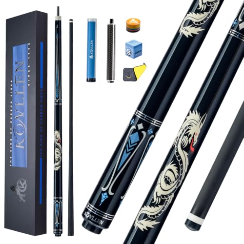 KONLLEN Carbon Fiber Pool Cue Stick Low Deflection Pool Cue Profession Ultra-Smooth Billiards Cue Set for Adults with Billiards Accessories (12.5mm Tip/Chalk/Towel/Extension/Bolt)