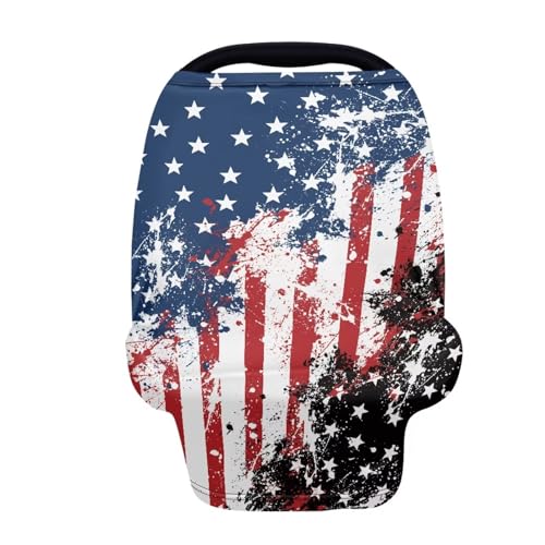 Image of USA Flag Baby Car Seat Cover for Boys and Girls Multi-Purpose Car Seat Covers Breastfeeding Shawl Stroller Canopy Covers Dust Cover Easy Cleaning