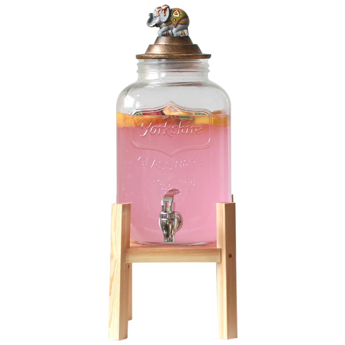 AYCDL Glass Mason Jar Drink Dispenser with Leak Free Spigot 5L Capacity, for Parties, Weddings, Catering Events Butterfly Design, Ideal for Cold Beverages,Elephants-5L