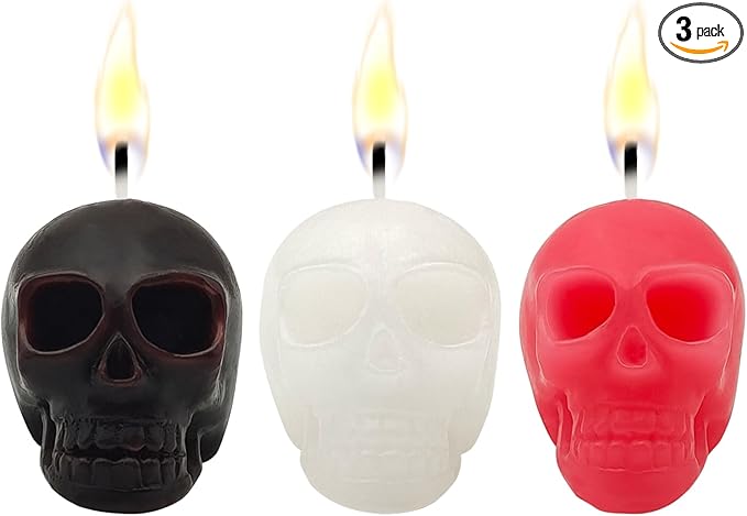 3 PCS Skull Candles Horror and Novelty Decor, Home Decorative Themed Candles for Halloween, Birthday Candle Gifts, Scary Christmas Party Accessories, Bone Candlestick Home Bar Tabletop Decor