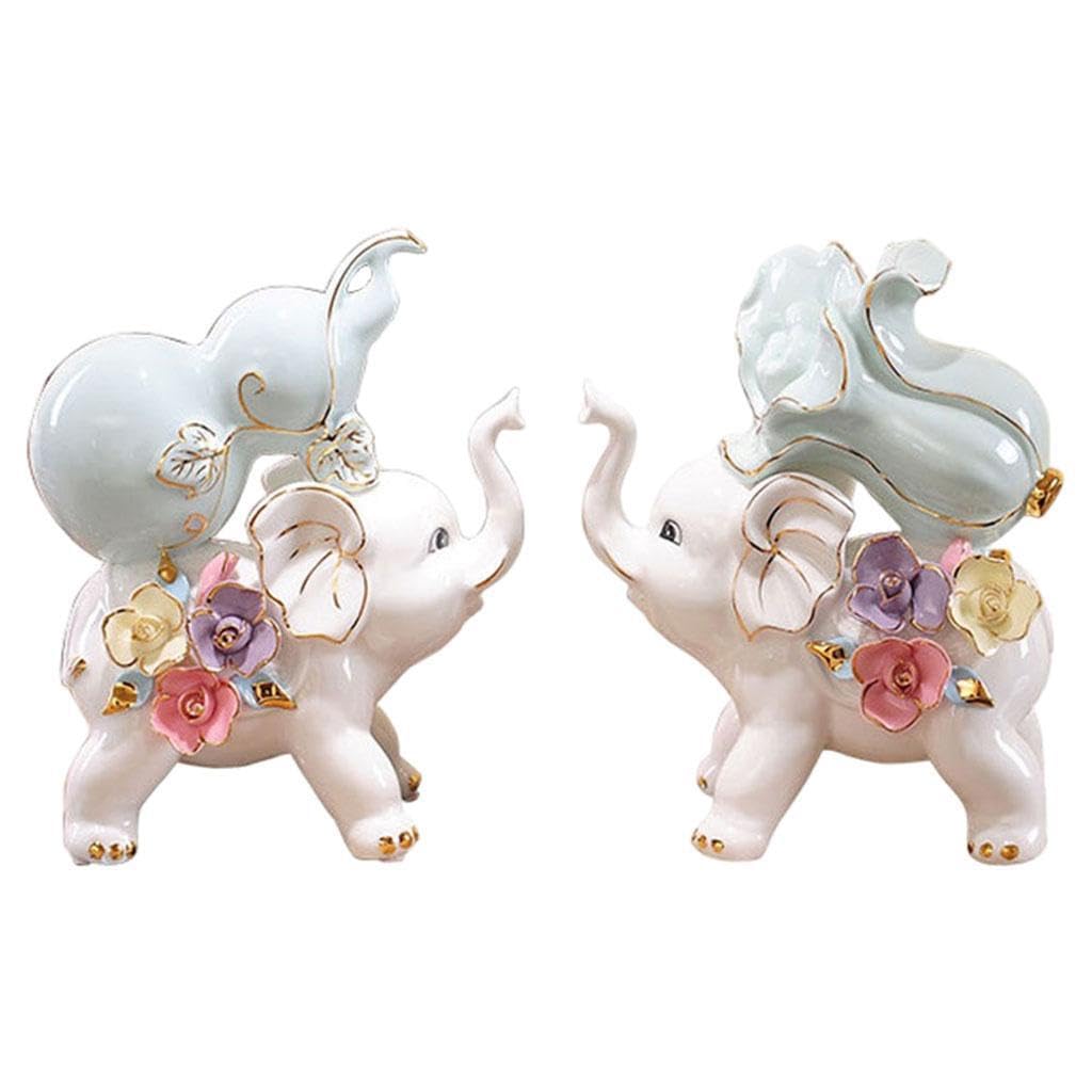 TWISAXC 2pieces for Creative Elephant Statue Elegant And Decorative Home Office Decor Home Office Shelf Ceramic Elephant Decor
