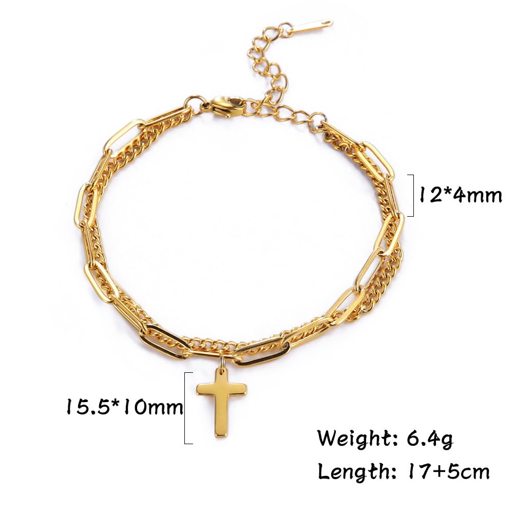 Bracciali, Bracciale con Pendente a Croce alla Moda a Doppio Strato - Cristiano Religioso Regolabile(Silver)
