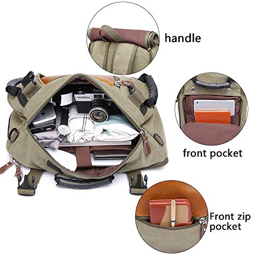 kaka travel Laptop backpack,canvas rucksack duffel bag laptop weekender travel carry on bags for men,mens canvas rucksack laptop backpack fit 15.6'' Notebook with hidden shoulder strap ,Green