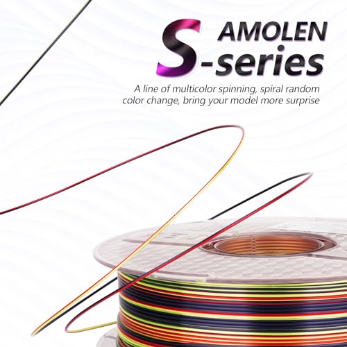 Image of AMOLEN Silk PLA 3D Printer Filament, Shiny Multicolor Rainbow PLA Filament 1.75mm, Fast Color Change PLA 3D Printing Filament for Most FDM 3D Printer, Black Red Yellow, 1kg (2.2lbs)
