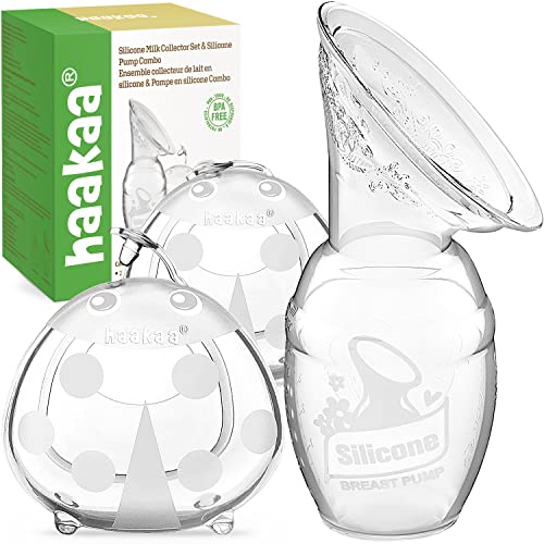 Image of haakaa Manual Breast Pump Collector 4oz/100ml and Ladybug Milk Collector 2.5oz/75ml Combo for Breastfeeding, Made of Food Grade Silicone, Healthy Odorless