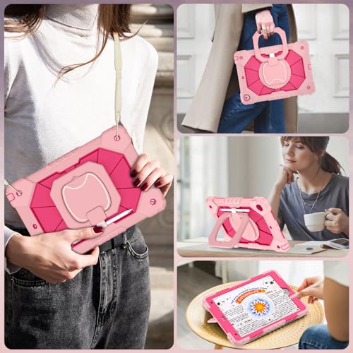 Image of WESOROL Case for iPad 9th /8th /7th Generation 10.2 Inch iPad 9th Generation Case with Screen Protector Rotating Stand Pencil Holder Heavy Duty Shockproof Cover for 9th Gen iPad Case,Rose Gold Pink