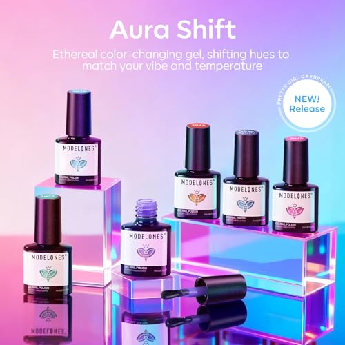 Image of modelones Color Changing Gel Nail Polish Set, 6 Colors Temperature Changing Mood Red Pink Yellow Blue Green Glitter Gel Polish Colors Collection Soak Off Salon DIY at Home