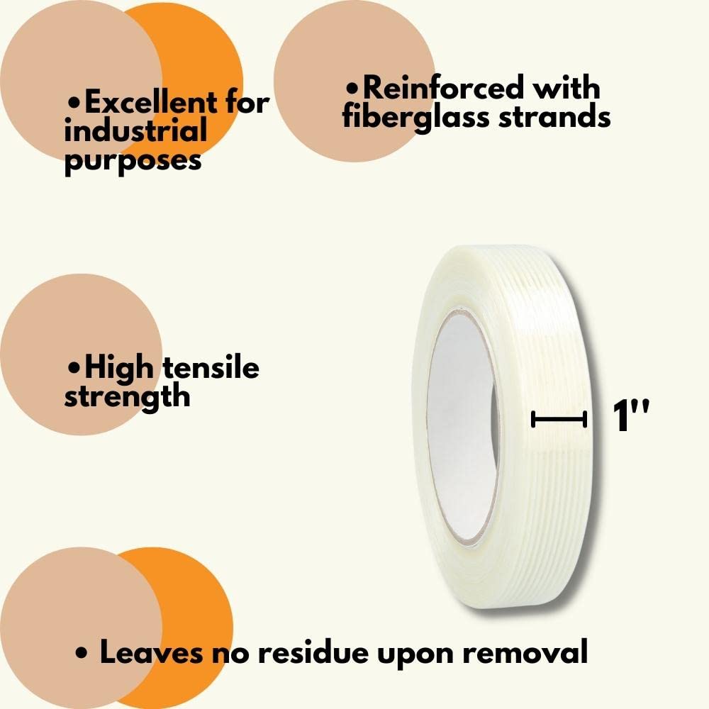 PSBM Filament Tape, 2304 Rolls, 4.8 Mil Thick, 1 Inch Wide, 60 Yards Per Roll, High Tensile Strength, Fiberglass Reinforced, Ideal for Bundling, Sealing, Palletizing & Securing