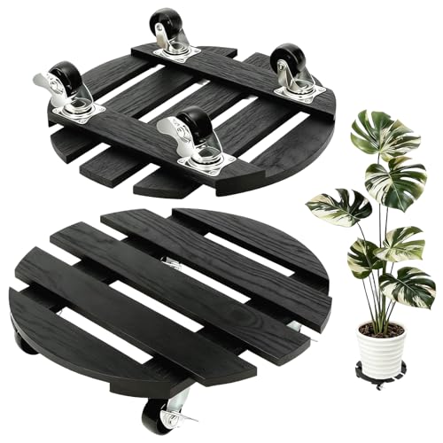 Porte Plante a Roulettes, 2 Supports de Plantes à Roulettes, avec Roulette Coulissantes Verrouillables à 360°, Capacite 120kg, Supports de Pots de Fleurs à Roulettes...