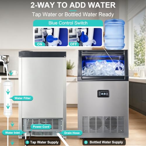Image of 150lbs /24h Commercial Ice Maker, 30lbs Storage Bin, 2 Water Inlet