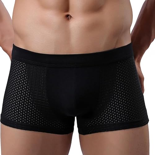 Men's Mesh Boxer Briefs Breathable Low Waisted Underwear Ice Silk Briefs for Men - Large - Black