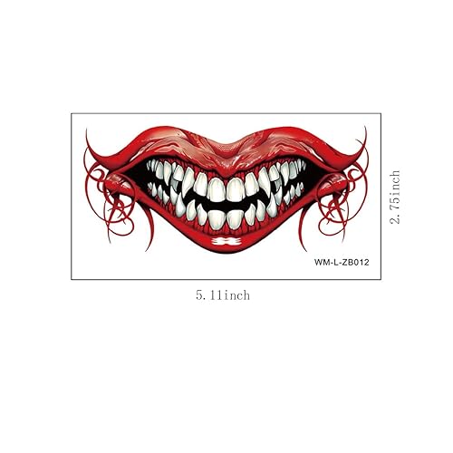 Miniatura 7 de 10 calcomanías de tatuaje de boca de payaso de terror de Halloween, tatuajes temporales de Halloween, accesorios de broma para Halloween, cosplay,
