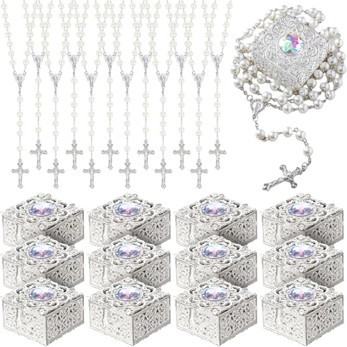 ROCEEI 24 Sets Catholic Rosary Beads Confirmation & First Communion Gifts - Rosary Necklace Gift Box for Women, Men & Elders