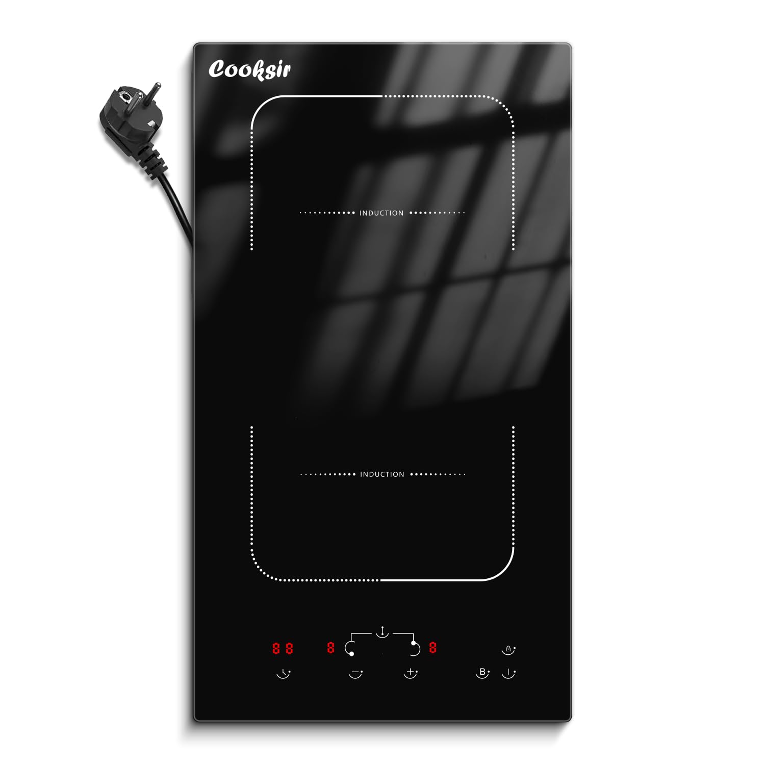 Induction hob 2 burners, autonomous double induction hob, touch control with sensor, flexible grill area, 220 V~240 V, 3500 W, with plug.