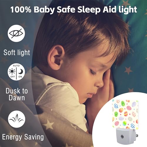 Image of Colorful Easter Eggs Night Light, Happy Easter Dusk to Dawn Night Light Plug in,0.5w Energy Saving Sleep Friendly NightLight for Kids Boys Girls Home Decor