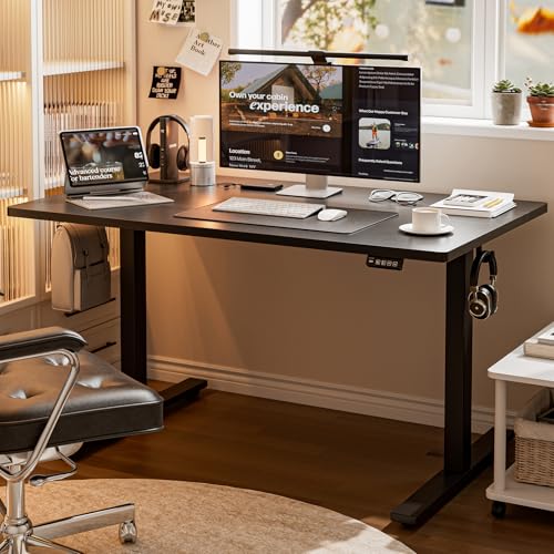 Image of Grandder 47x32 Large Electric Standing Desk, Height Adjustable Computer Desk with 2 Memory Presets, 31.5 inch Deep Desktop Sit Stand Desk Home Office Desk Workstation Table with Hooks, Black