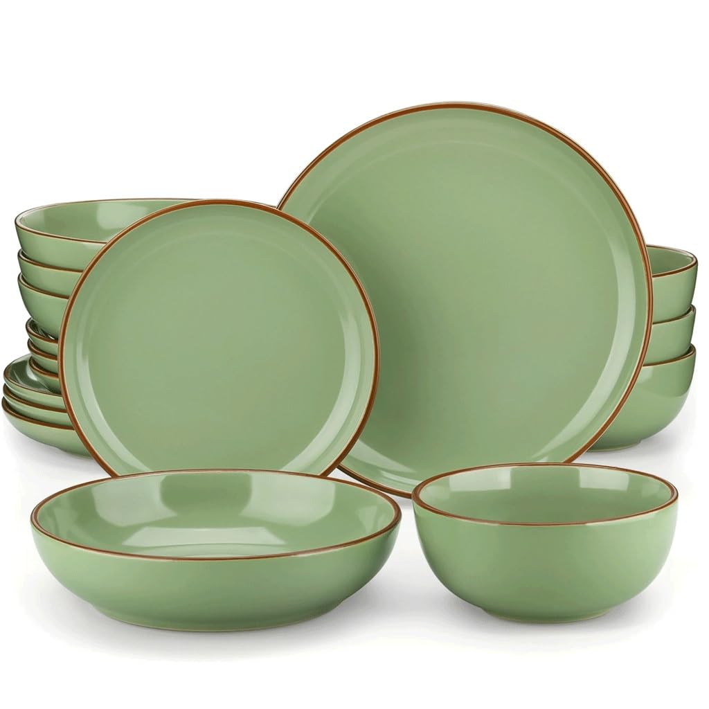 Service de table rond en céramique 16 pièces complet pour 4 personnes avec assiettes et bols