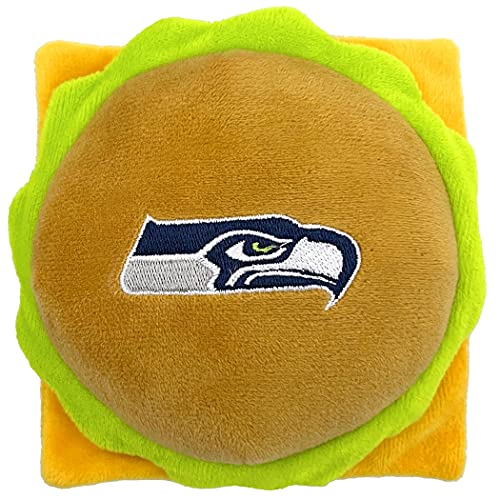 Pets First NFL Seattle Seahawks Stadium Cheese Burger Plush Dog & Cat Squeak Toy with Beautiful Team Name & Logo