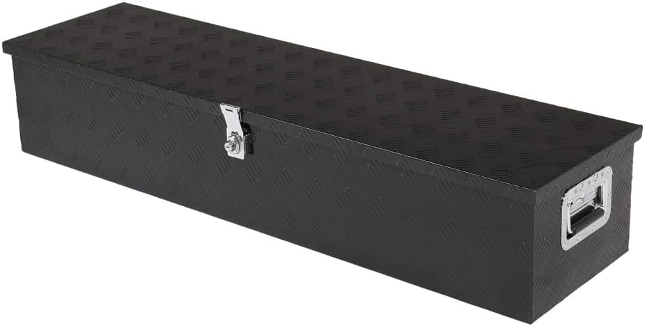 AutoForever 49" Aluminum Diamond Plate Tool Box Pick Up Truck Bed Storage Chest Box RV Trailer Organizer Lock W/Key, Black